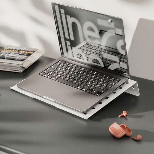 aline7 Metal Laptop Stand for Desk | Ergonomic Laptop Riser and Cooling Holder for Office, Work from Home and Study_White