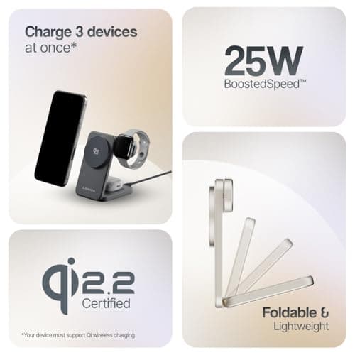 Ambrane Qi2 Magsafe Wireless 3-in-1 Charger for iPhone, Airpods&Apple Watch, Qi2 Certified Fast Charging, Premium&Foldable Design, for iPhone 16/15/14/13/12 Series (AerosynQ Trio 3, Titanium) 3