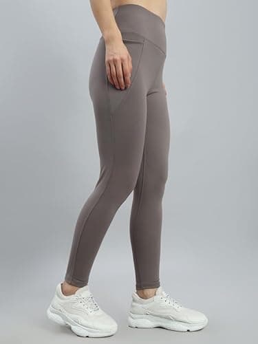 GO COLORS High Waist Gym Fitness Leggings with Pockets for Women | Nylon Stretch, Activewear, Grey 3