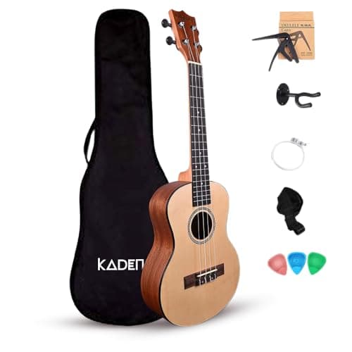 Kadence UKC01-SC Concert 23" Acoustic Ukulele | Spruce Wood | Super Combo - Comes with Bag, Picks, Strap, Strings, Wall Stand, Capo| Includes Learning Course | Natural