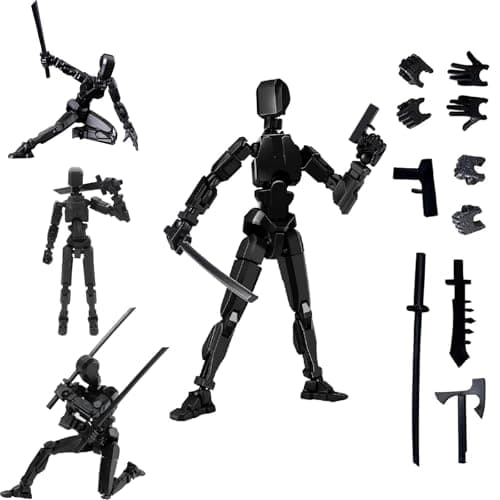 Gozaqe Action Figure Toys,DIY Assembly Dummy 13 Action Figures,Articulated Joints Robot,Desktop Decorations,Gift Idea for Adults (Black)