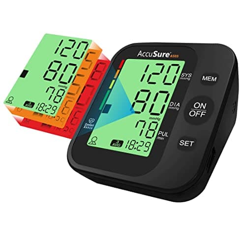 AccuSure AS05 Blood Pressure Monitor 3 Color Smart Display Technology & Adjustable Arm Cuff Fully Automatic Arm-Type Digital BP Monitor With Option For Micro Usb Port, Black