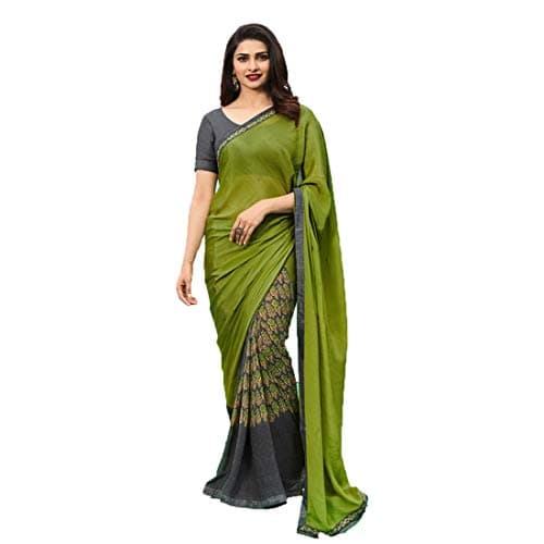 RAJESHWAR FASHION WITH RF Women's Floral Printed Half &Half Georgette Saree For Women With Lace & Blouse(A29 GREEN_Free Size)