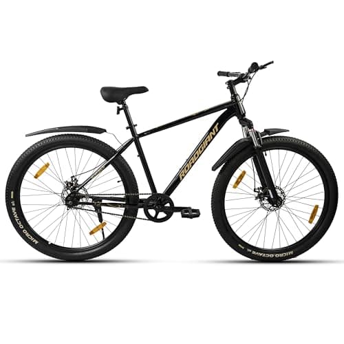 ROADGIANT Squad BlackGold 27.5T | MTB | Steel Bicycle | Dual Disc Brakes | Single Speed | Front Suspension | Unisex|for All-Terrain Riding (Z Black)