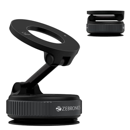 Zebronics Magnetic Mobile Holder, Foldable Design, 360° Rotation, Strong Suction Mount, MagSafe Compatible, Multi-Angle Adjustment, Twist to Lock/Unlock, Compact Design (MS300)