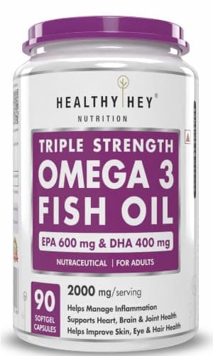 HealthyHey Nutrition Triple Strength Fish Oil - Omega 3 (2000 Mg) Burpless - 90 Softgels (600 EPA & 400 DHA)