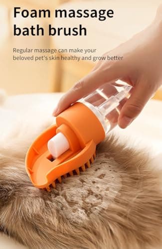7Seas 2-in-1 Pet Bath Brush with Shampoo Dispenser | Soft Silicone Pet Massage Comb for Dogs & Cats | Easy Foam & Deep Cleaning Grooming Brush for Hair Removal 4