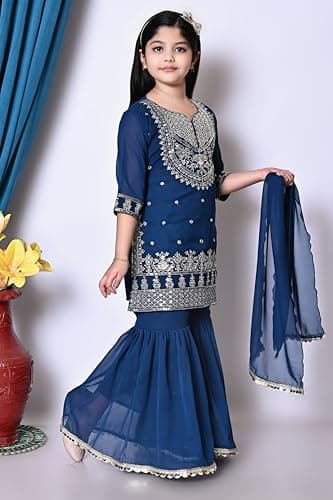 Jbegam Festive & Party Sarara Set Blue Suitable For 12-13 Years 3