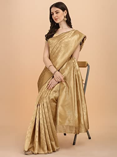 Jaanvi fashion Women's Banarsi Silk With Zari Jacquard Work Saree With Blouse Piece (prashanti-dark-gold) 2