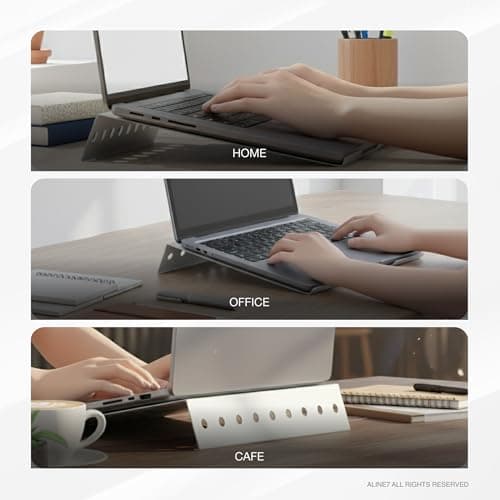aline7 Metal Laptop Stand for Desk | Ergonomic Laptop Riser and Cooling Holder for Office, Work from Home and Study_White 4
