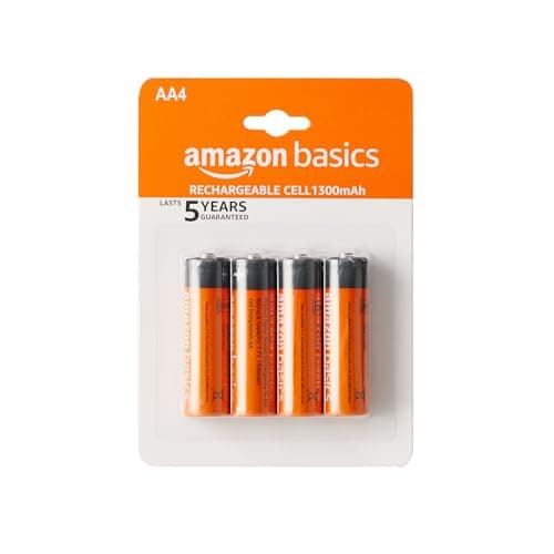 Amazon Basics AA Rechargeable Batteries | 1300 mAh with 1.2 V Power| Ni-MH Batteries (Pack of 4)