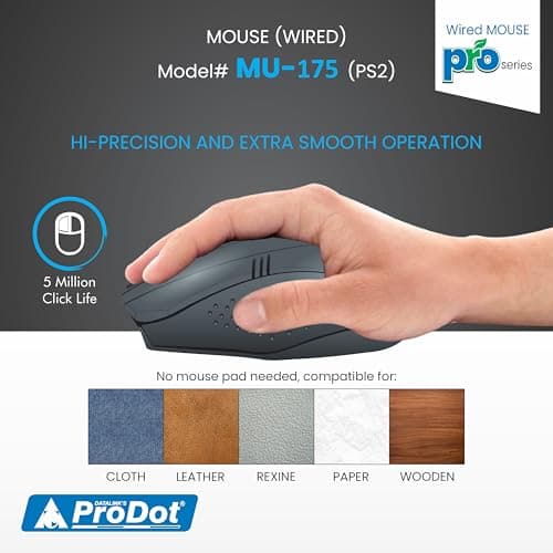 Prodot PS2 Plug & Play Ergonomic Wired Mouse I High Resolution 1000 DPI Optical Sensor I 5M Key Press Life & Clickable Scroll Wheel I 1 Year Warranty I Works with Windows, iOS, Linux (2 PC) 4
