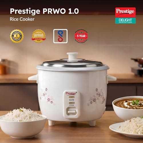 Prestige Delight PRWO 1.0 L Electric Rice Cooker|Detachable power cord|Durable body|Cool touch handles|White| Raw capacity-0.4L|Cooked capacity-1L|Cooks for a family of 2 to 3 members 2