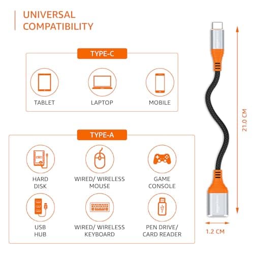 Amazon Basics USB Type C to USB 3.0 OTG Cable/Adapter/Connector, Fast Charging/Data Transfer, Speed Upto 4.8 GBPS, Compatible with MacBook Air/Pro, 11/12.9 iPad Pro, 10.9 iPad Air 4, Android Phones 5