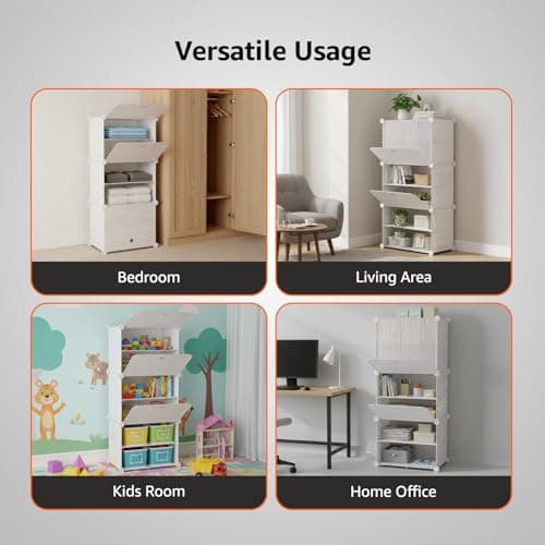 amazon basics Plastic Shoe Rack | 3-Door | 44.5 × 32 × 95.5 cm | Grey Wood Grain | PP + Iron | Stackable, Dustproof, Foldable & Easy Assembly 5