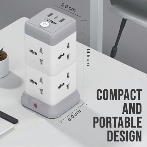 EMBOX 11 in 1 Cube Extension Board with USB Type C (2.4 A) (QC 3.0) | 2500W Extension Board with Switches | Extension Cord with 8 Universal Sockets Safety Shutter & Overload Protector, 2 Meter 3