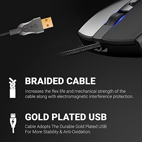 Ant Esports GM60 Wired Gaming Mouse, 3200 DPI Adjustable Optical Sensor, 6 Programmable Buttons, Multicolour LED Lighting, Ergonomic Design, USB Wired Mouse for PC/Laptop, Precision Gamer Mouse 5