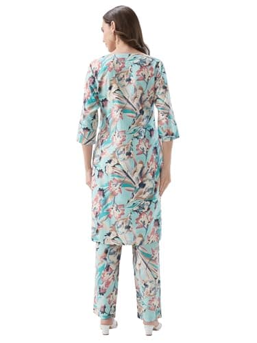 AV2 Maternity Nursing and Feeding Kurta Set | Nursing Zippers | Pre and Post Pregnancy | Raw Silk | Kurta Pant Set | Coord Set Blue Large 4182 2