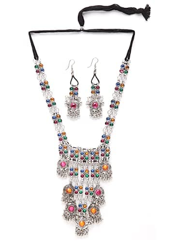 Shining Diva Fashion Latest Stylish Traditional Oxidised Silver Necklace Jewellery Set for Women (13110s) 3