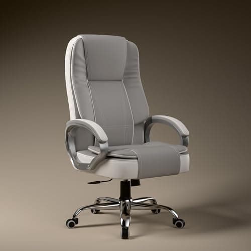 Green Soul Vienna | Leatherette Office Chair | Ergonomic Executive Boss Chair with Spacious Cushioned Seat | Heavy Duty Metal Base | High Back | 3 Years Warranty (White & Grey)