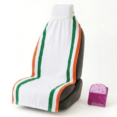 VIP BAGDA 100% Superfine Cotton Solid Large Luxury All Car Seat Cover with Tie Knot & elistick with Gift of Car Wash Cloth - (Pack of 1) Original Product AS PER Picture Shown (Cotton) (Tiranga)