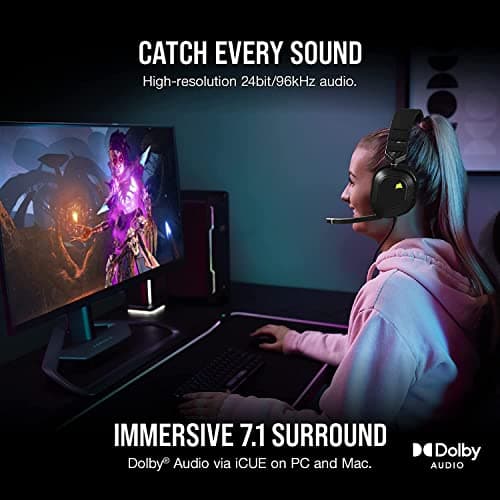 Corsair HS80 RGB Wired USB Premium Gaming On Ear Headphones with Dolby Audio 7.1 Surround Sound (Broadcast-Grade Omni-Directional Microphone, Memory Foam Earpads, High-Fidelity Sound) (Carbon) 2