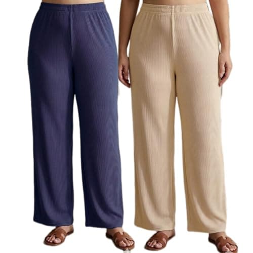 Pack of 2 Premium Pants and Trouser Palazzo for Girl's Multicolor Stretchable Combo Pack (in, Alpha, S, Regular, Blue, Beige)