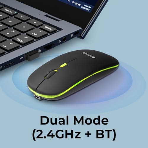 ZEBRONICS Blanc Slim Wireless Mouse with Rechargeable Battery, BT + 2.4GHz, 4 Buttons, 800/1200/1600 DPI, Silent Operation, Multicolor LED Lights 2