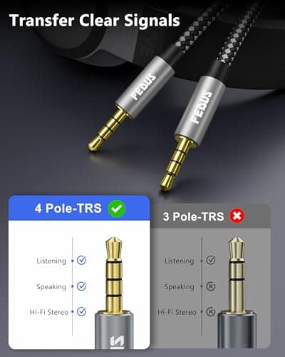FEDUS PURETONE 3.5mm Male to Male Aux Cable Cord with Mic Microphone Support (4-Pole TRRS) 10 Meter Hi-Fi Audio, Nylon Braided, 24K Gold Plated for Phone, Car, Laptop, PC, Headphones,Speaker, Earphone 5