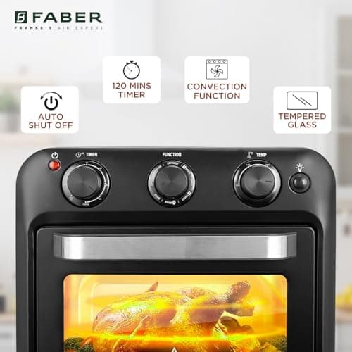 Faber 20 liter 1500 Watts Air Fryer Oven|Fry, Bake, Roast, Toast, Defrost, Grill, Reheat & Broil|85% Less Oil|Temperature & Timer Control, Preset Cooking Options, Convection Function, Auto-Off|(Black) 4