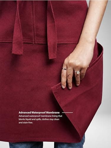 RUSTIQUE LINENS Cotton Cross Back Apron with Waterproof Inner Membrane and 2 Pockets for Men and Women – Adjustable Water Resistant Chef Apron for Cooking, Baking, BBQ, or Work - Garnet 5