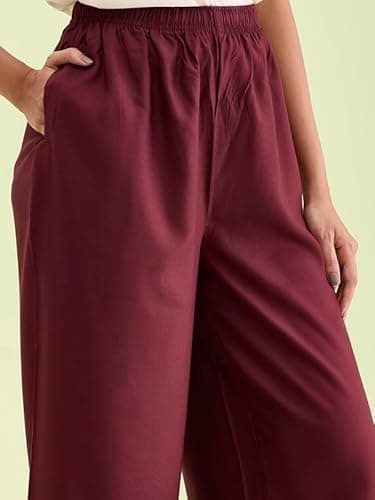 GO COLORS Women Solid Maroon Mid Rise Relaxed Fit Basic Palazzo 2