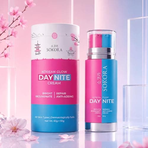 Korean Glow Day & Nite Cream Combo | Brightening Day & Anti-Ageing Night Repair Cream with Alpha Arbutin, Retinol & Marine Collagen – Hydrates, Firms & Evens Skin Tone | All Skin Types | 50g + 50g 2