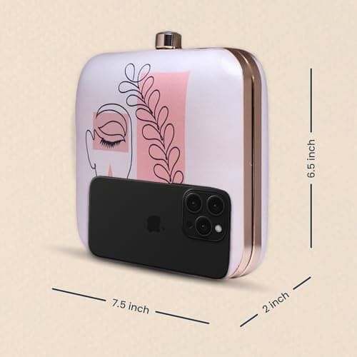 Artklim Off White Women Face Printed Box Clutch Sling Bag - Detachable Golden Chain Strap Purse for Traditional, Contemporary, Stylish Outfits & Events, Birthday - Gifts for Best Friend 4