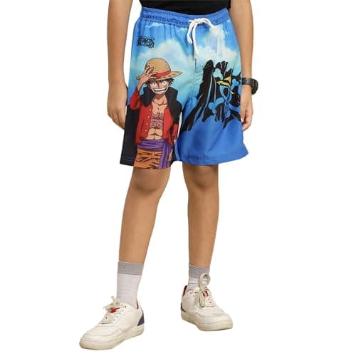 Kidsville Official One Piece Character Luffy Printed Swim Board Shorts for Boys Multicolour