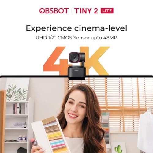 OBSBOT Tiny 2 Lite AI-Powered 4K PTZ Webcam with AI Tracking, 1/2″ Sensor, 1080p@60FPS HDR, Gesture Control, Dual Microphones, Auto Focus | Webcam for PC, Laptop, Streaming, Meetings & Video Calls 2