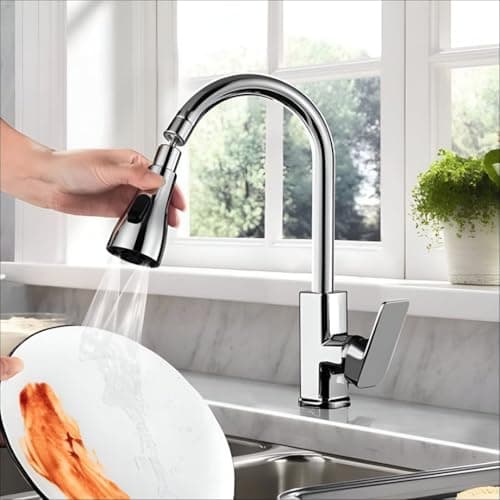 Misamo Enterprise Kitchen Faucet Extender, Chrome Plated, 3-Mode Spray Head, Flexible Extension 5
