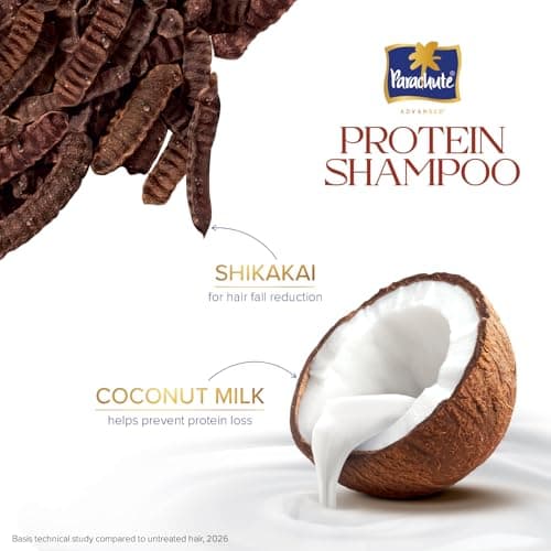 Parachute Advansed Protein Shampoo with Coconut Milk & Shikakai | Up to 96% Hair Fall Reduction & up to 23X Hair Fall Control | Protein Lock Technology | Paraben free | For Men & Women | 340ml 3