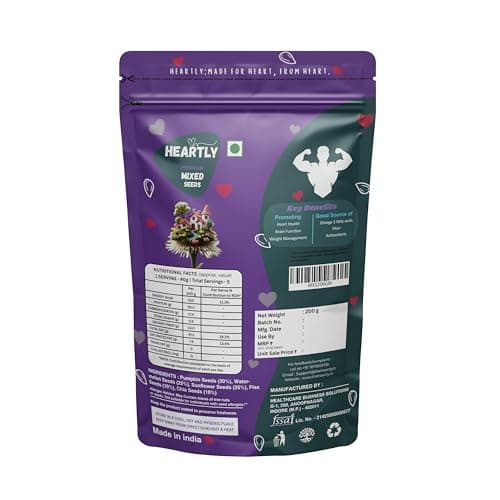 Heartly 5-in-1 Mixed Seeds 200g | Chia, Flax, Pumpkin, Sunflower & Watermelon Seeds Mix | High Protein Omega-3 & Fiber Superfood | Healthy Snack for Weight Loss, Heart & Immunity Support | Raw Natural 3