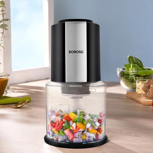 Borosil Chef Delite 300 Watts Electric Chopper for Kitchen, Twin Blade Technology, 600 ml 'chop-n-store' plastic bowl with lid, Vegetable Chopper, Cutter, Chop, Mince, Dice, Whisk, Blend, Black 2