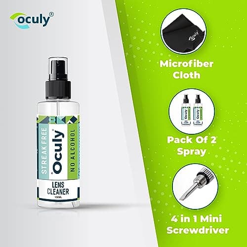 OCULY 100ml (Pack of 2) Spectacle Lens Cleaner with Japanese Microfiber Cloth & Mini Screwdriver,Liquid Cleaning Kit for Blue Filter antiglare Glasses, Goggles, Laptop Screen 2