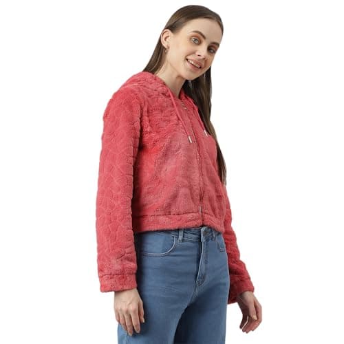Latin Quarters Women's Rose Solid Hoodie | Winter wear Casual Warm Zipper Jacket Hooded Neck Hoody_S 4
