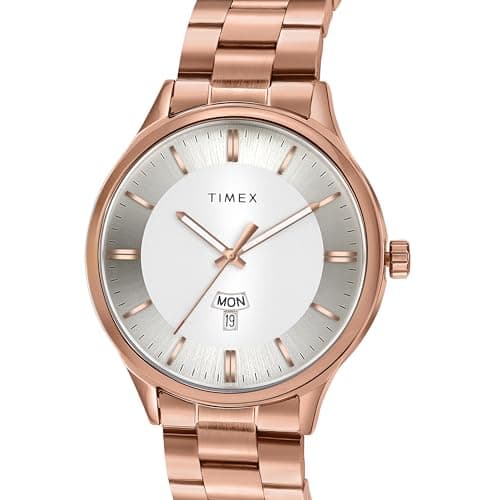 TIMEX Analog Watch for Couple with Silver-Tone Round Dial & Rose Gold Stainless Steel Bracelet Band Water Resistant Pair's Wrist Watches - TW00ZP008 2