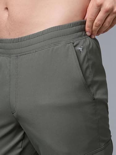 TECHNOSPORT Men's Solid Straight Fit Cargo Pants TS Flexi 4 Pocket Polyester Quick Dry Elasticated Drawstring for Gym Travel Running Workout Olive 5