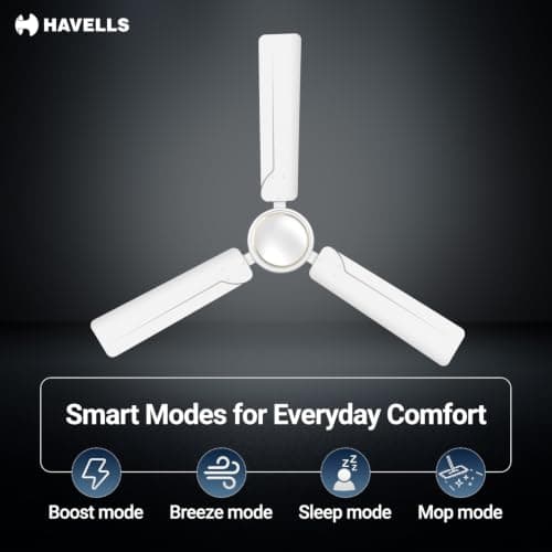 Havells 1200mm Ambrose DX BLDC Motor Ceiling Fan for Home | Remote Controlled, High Air Delivery Fan | 5 Star Rated, Upto 60% Energy Saving| Power: 380 RPM| 2 Year Warranty | (Pack of 1, White) 5