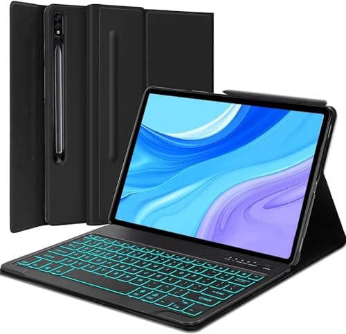 Galaxy Tab S7 FE Case with Keyboard, 7 Colors Backlit Detachable Bluetooth Keyboard for Samsung S7 FE/ S7 Plus/S8 Plus/S8+ 12.4 inch Tablet Slim Smart Cover with S Pen Holder (Normal, S7 FE 12.4 inch)