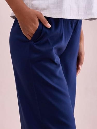 GO COLORS Women Navy Mid Rise Viscose Basic Palazzo - 2XL 5