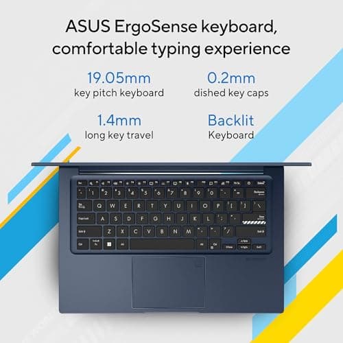 ASUS Vivobook 14, (i5 14th Gen) Intel Core 5 120U, Thin & Light Laptop(16GB RAM/512GB SSD/FHD/14/60Hz/Fingerprint Reader/M365 Basic (1Year)*/Office Home 2024/Quiet Blue/1.4 Kg) X1404VAP-EB1542WS 5