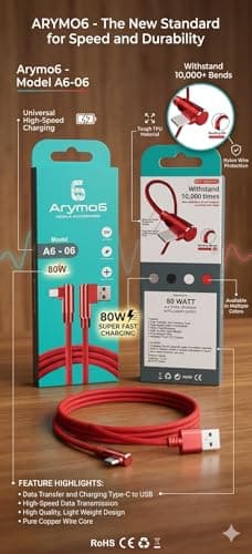 Dhamija Pro-Flex 90° Gaming USB-C to USB-A Braided Charging Cable – 100W PD Compatible, VOOC & SuperVOOC Fast Charge Supported – Ultra-Durable Right-Angle Gaming Cord for Smartphones 3