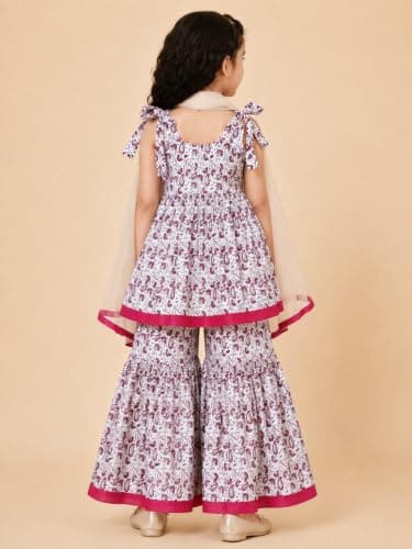 A.T.U.N. (ALL THINGS UBER NICE) Girls 100% Cotton Kurti Sharara Set with Dupatta | Traditional Ethnic Wear Outfit for Kids | Soft Breathable Printed Kurti with Comfortable Sharara Set for Girls 3